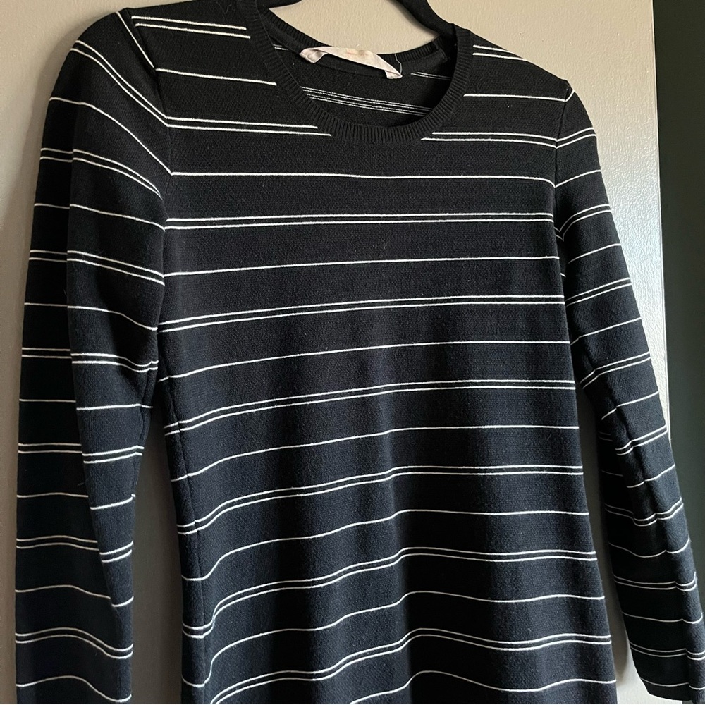 Athleta Black and White Striped Stretchy Dress